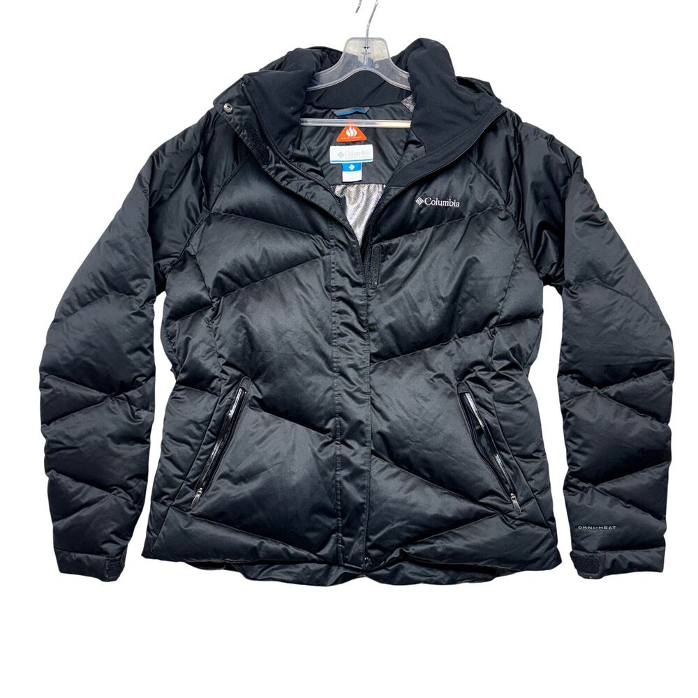 Columbia Lay D Puffer Jacket Womens XL Black Down Omni Heat Hooded Ski Winter